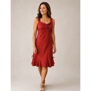 Dolcezza Dress Womens M Red Sleeveless Stretch Button Detail Cottagecore